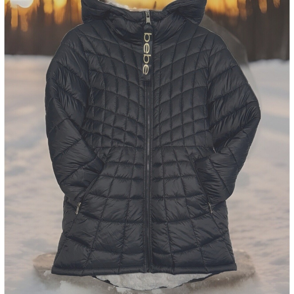 Bebe Sport Black Quilted Puffer Jacket With Hood Women's Size Medium
